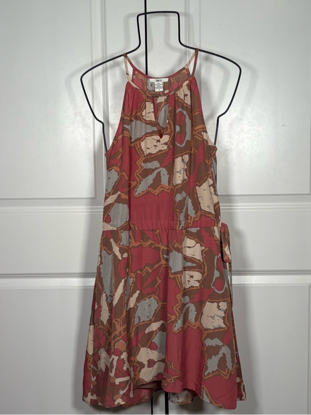 Bar III Pink and Brown Abstract Halter Mini Dress